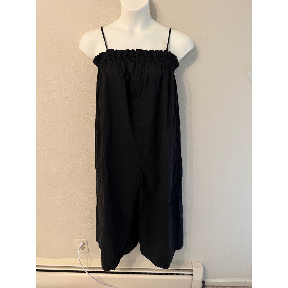 Everlane Cotton Remy Cami Jumpsuit Black Wide Leg Square Neck Small NEW